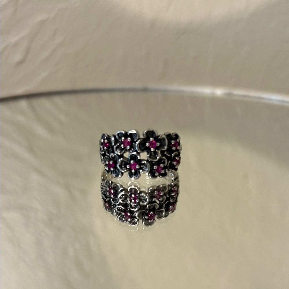 Ruby & Sterling flower ring